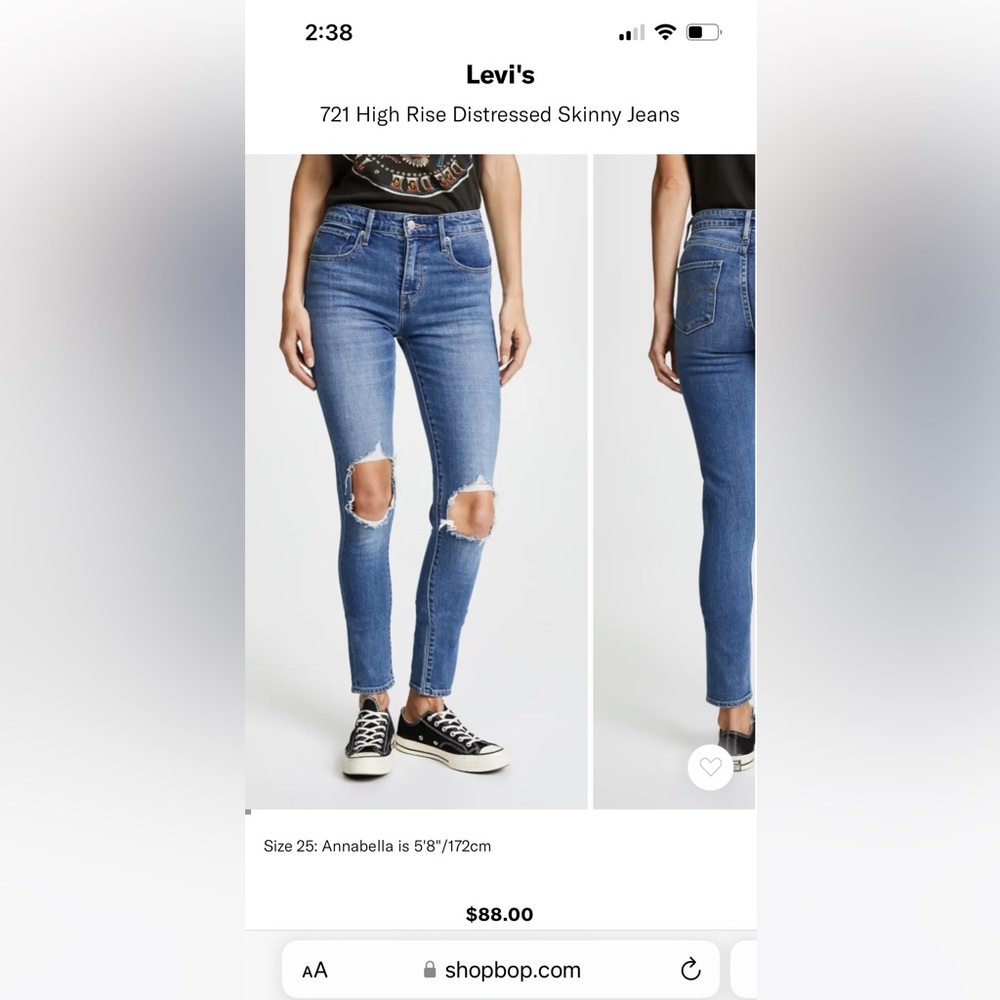 Levi’s high rise skinny distressed knee